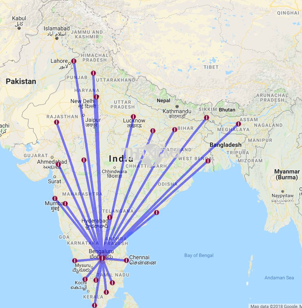 Jet Airways - Bengaluru Route Map