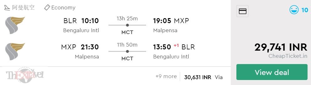 Bengaluru to Milan